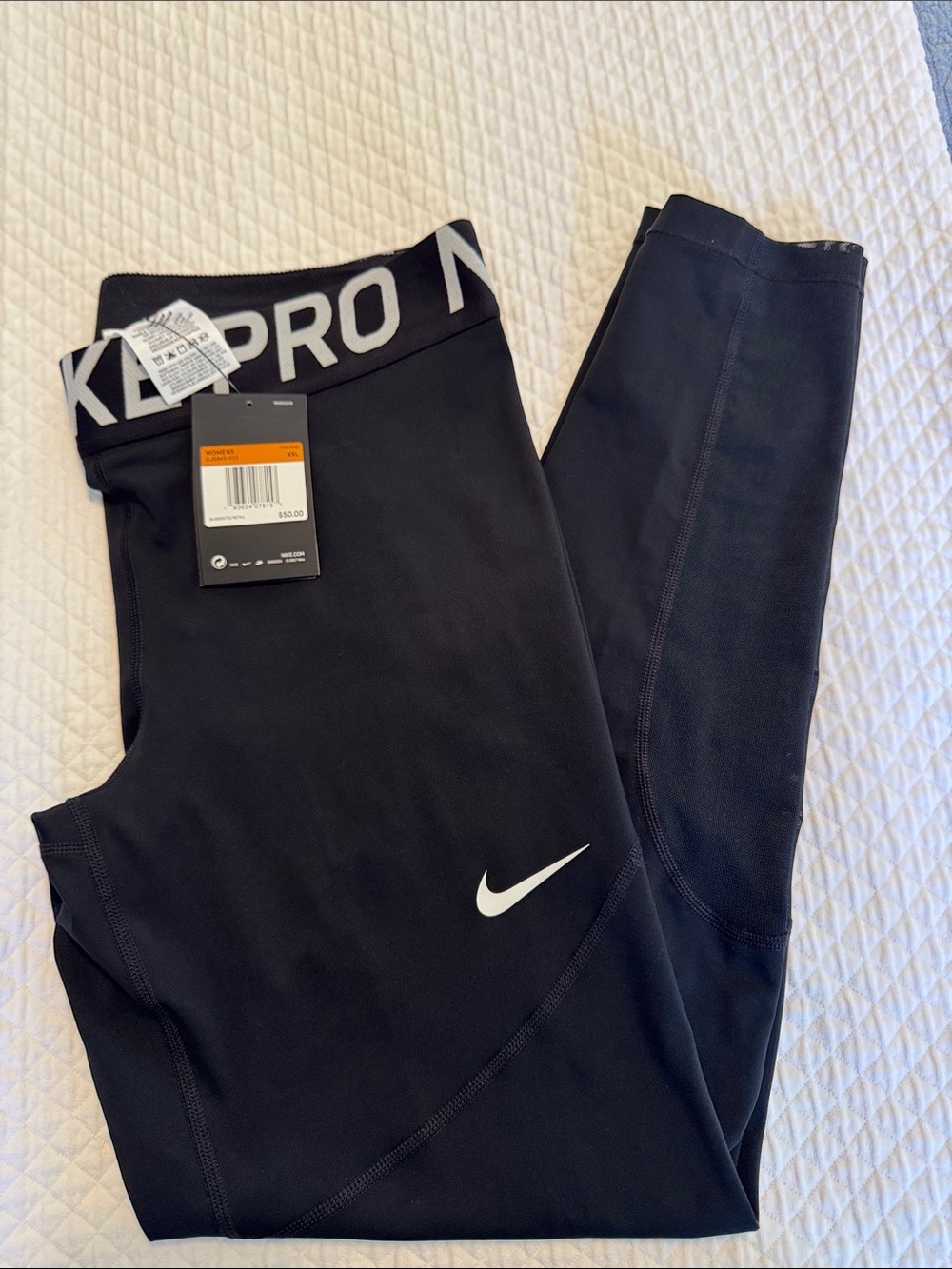 Nike Women’s Black Leggings with White Swoosh and Pro Waistband